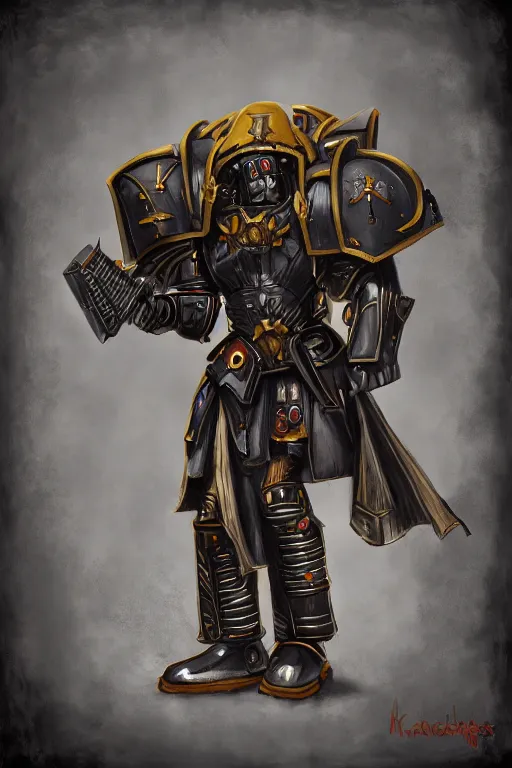 Prompt: warhammer 4 0 k tech priest, symmetrical composition, digital painting, soft light