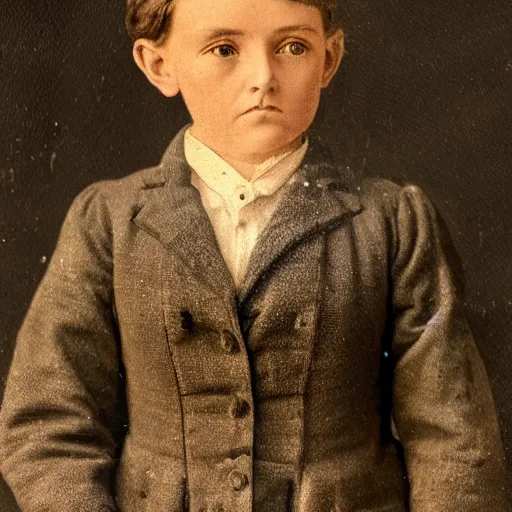 Image similar to close up portrait of a victorian child standing in with a bicycle, 8 k, soft lighting, highly detailed realistic, face in focus 1 8 9 0's liminal