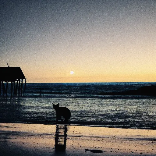 Image similar to cat in the beach lonley, night, cloudy