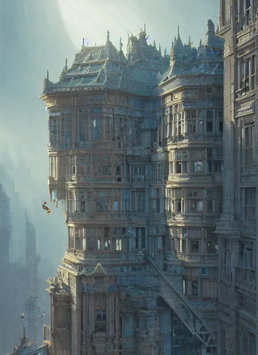 Image similar to a building with a very complicated architecture by mikyoung kim, very detailed, intricate details, complimentary colors, perfect lighting, perfect composition, aesthetic, masterpiece, award winning, artstation, darek zabrocki, greg rutkowski, artgerm, 4 k