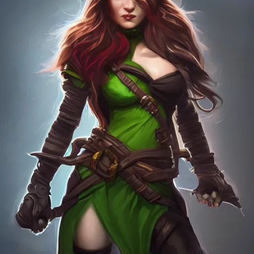 Image similar to Portrait of full body of female rogue, intricate, elegant, highly detailed, digital painting, artstation, concept art, smooth, sharp focus, illustration, art by MasterHearthstone, Hearthstone art style