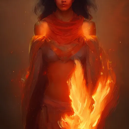 Prompt: a beautiful portrait of a flame goddess by Greg Rutkowski and Raymond Swanland, Trending on Artstation, Flaming Background, ultra realistic digital art