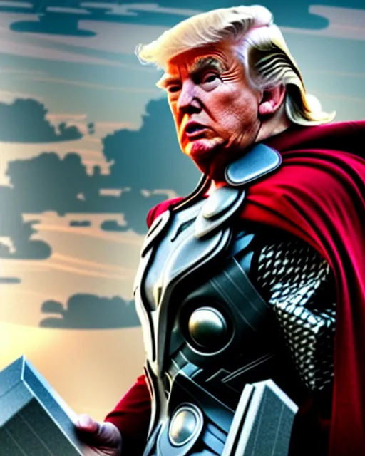 Image similar to cinematic still, donald trump as thor, avengers endgame ( 2 0 1 9 )