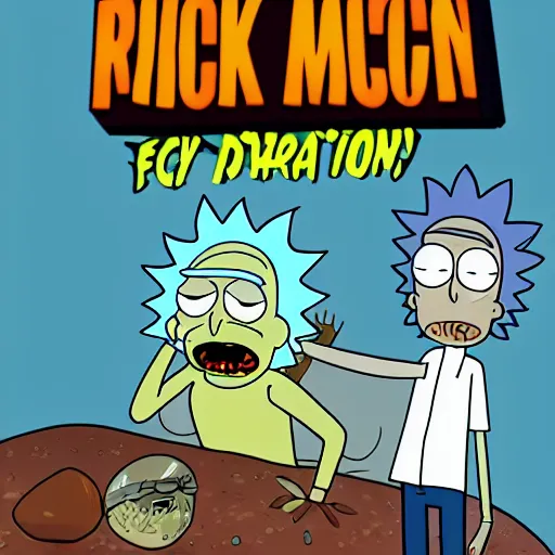 Image similar to rick morty meet angry fat chuck in another dimension