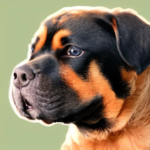 Image similar to human baby but with the head of a rottweiler hybrid