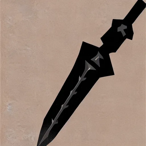 Image similar to an evil black sword on a blank background. diagonal composition ( concept art, rpg color illustration )