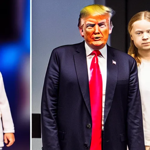 Prompt: donald trump and greta thunberg claymation