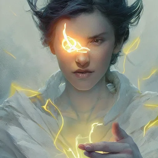 Image similar to hand glowing in white yellow light spell scroll art by artgerm and greg rutkowski and Craig Mullins, James Jean, Andrey Ryabovichev, Mark Simonetti and Peter Morbacher 16k