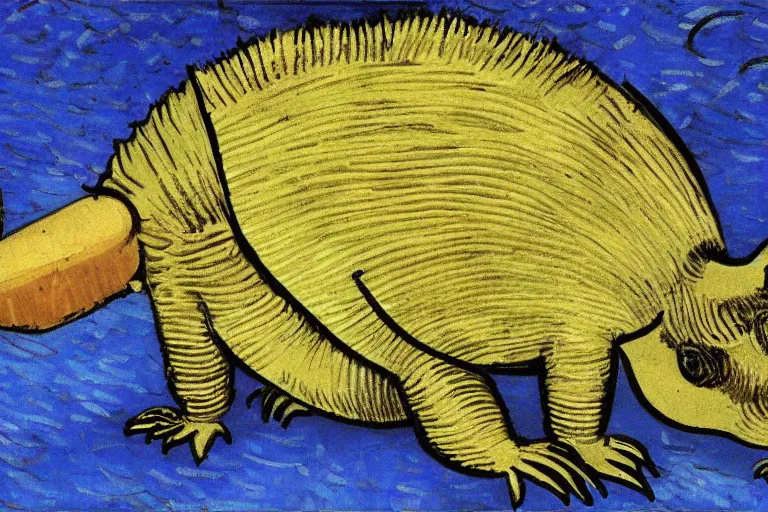Prompt: an armadillo smoking a joint by van gogh,