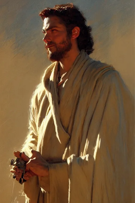 Image similar to detailed portrait of kenvin conroy dressed as jedi, painting by gaston bussiere, craig mullins, j. c. leyendecker