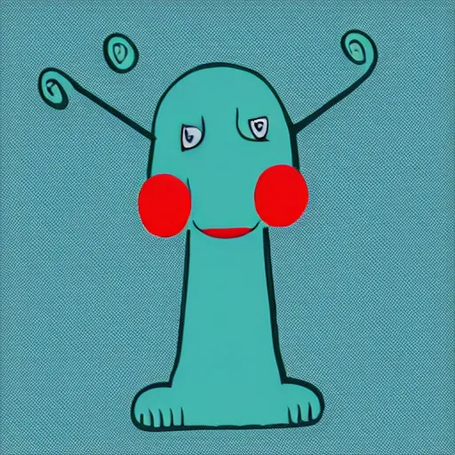 Prompt: written consent of a turquoise wiener - shaped creature with two stick - like heads in the front