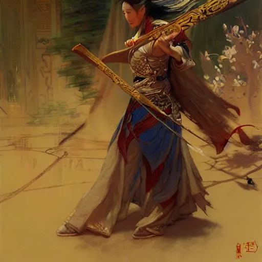 Image similar to wuxia, painting by gaston bussiere, craig mullins, j. c. leyendecker