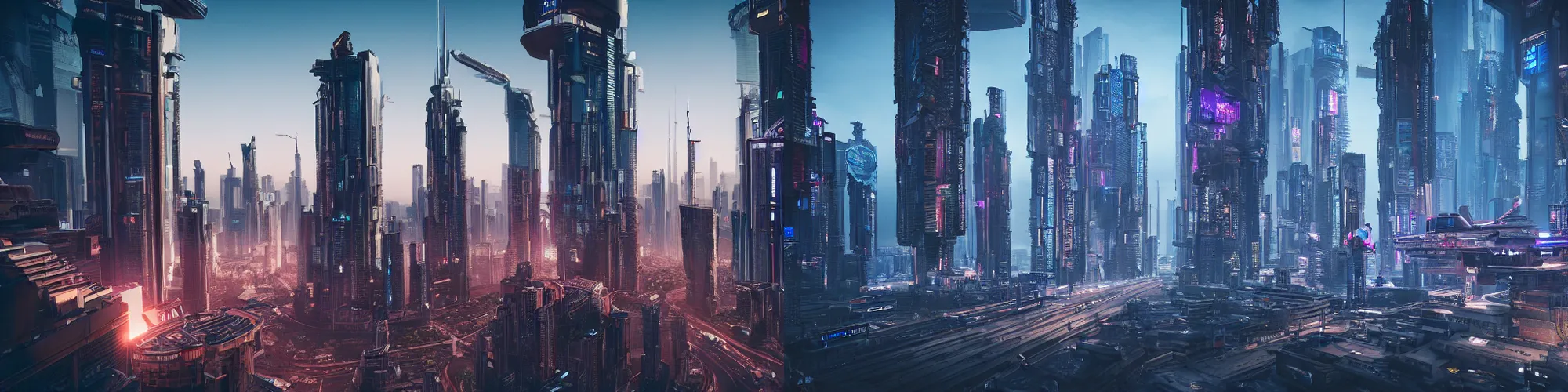 Prompt: view of immense skyscrapers of a cyberpunk modern Rome, outrun, futuristic, cinematic feel, high octane, 4K, Unreal Engine, dramatic lighting, photorealistic