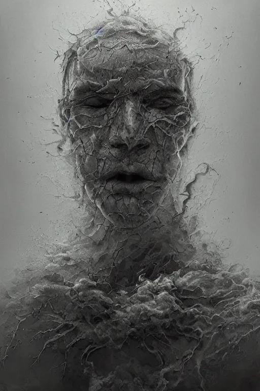 Image similar to Haunting horrifying detailed painting of a man made of cloudy smoke, hyper detailed, trending on Artstation