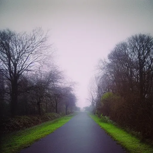 Image similar to Beautiful cameraphone, soft liminal Photograph of an estate road, early morning, estate-flat