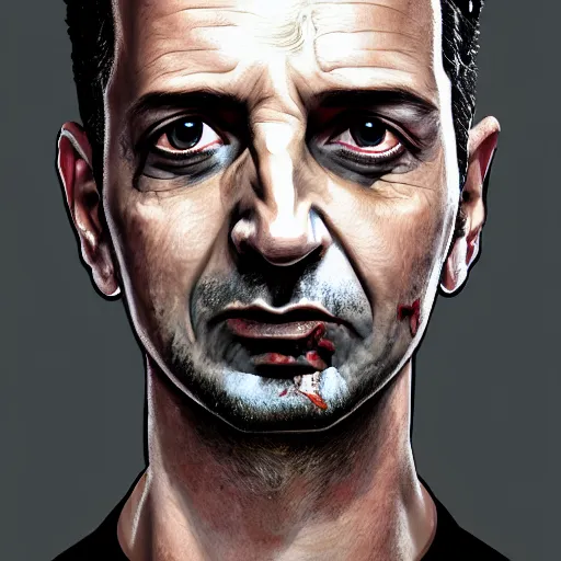 Prompt: head portrait of dave gahan as a young zombie with cuts on it's face illuminated by a spotlight, 7 days to die zombie, fine art, award winning, intricate, elegant, sharp focus, cinematic lighting, highly detailed, digital painting, 8 k concept art, art by guweiz and z. w. gu, masterpiece, trending on artstation, 8 k