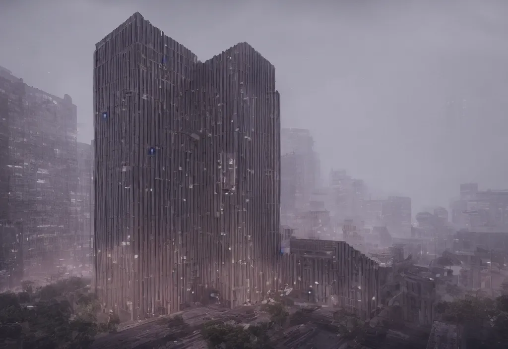 Image similar to a single giant building , cinematic lighting, 4k