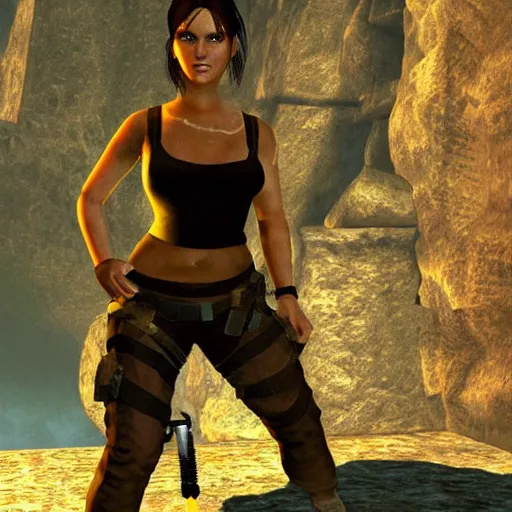 Prompt: an in-game screenshot of Adele as Lara Croft in Tomb Raider on PS1 (1996)