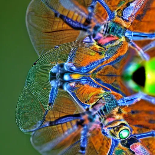 Prompt: highly magnified photograph of dragonfly head