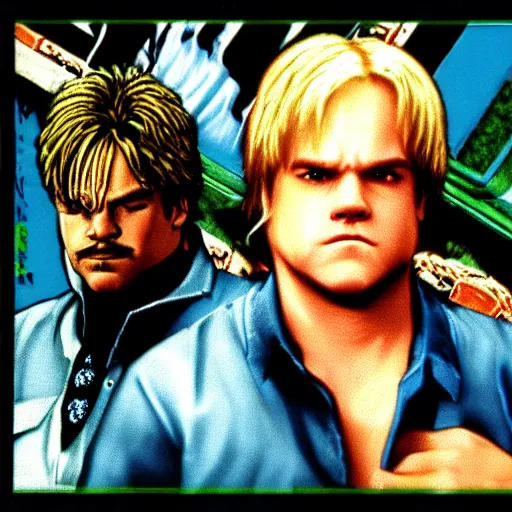 Image similar to portrait of philip seymour hoffman in double dragon video game splash screen