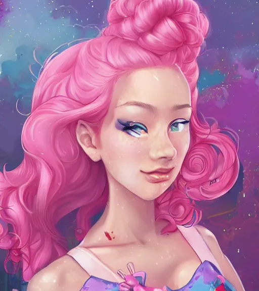 Image similar to humanized pinkie pie throws a party, a plus sized white girl with curly pink hair and freckles, art by stanley lau, artgerm, rossdraws, ross tran, sakimichan, cyarine, beautiful art