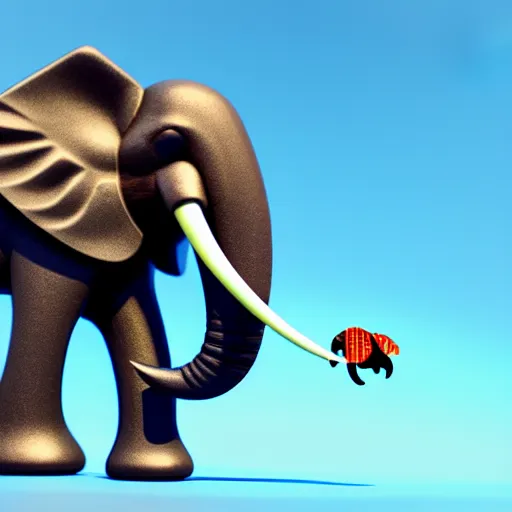 Image similar to fly elephant, vray render, 50mm lens, bottom angle