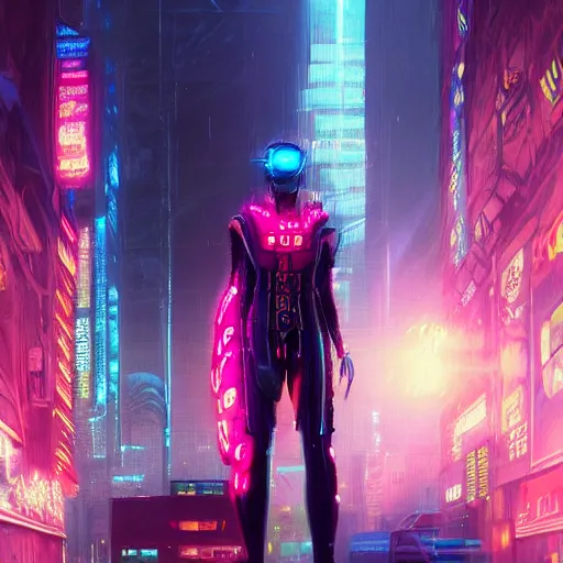 Image similar to cyberpunk, Dream Neon Suit, detailed, centered, digital painting, artstation, concept art, donato giancola, Joseph Christian Leyendecker, WLOP, Boris Vallejo, Breathtaking, 8k resolution, extremely detailed, beautiful, establishing shot, artistic, hyperrealistic, beautiful face, octane render, cinematic lighting, dramatic lighting, masterpiece