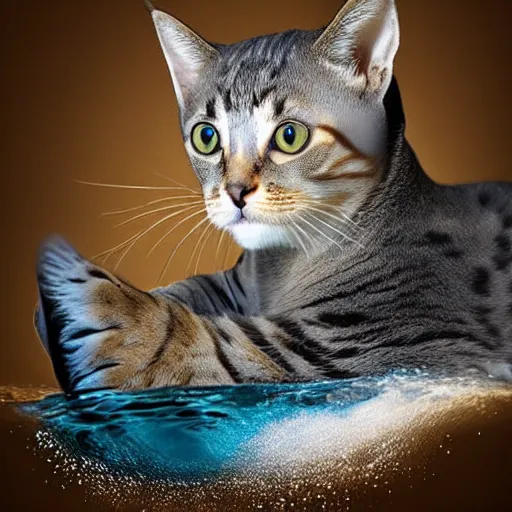 Image similar to a feline dolphin - cat - hybrid, animal photography