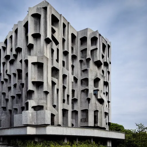 Image similar to a giant brutalist palace built in brutalism architecture, diverse unique building geometry full of shapes and corners, photography