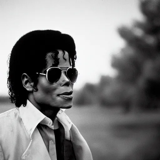 Image similar to a cinematic film still of Michael Jackson starring as a preacher in rural texas, portrait, candid photograph, 1992, shallow depth of field, 40mm