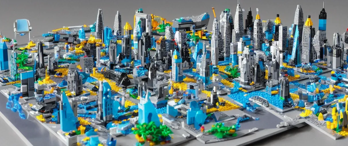 Image similar to a futuristic lego city