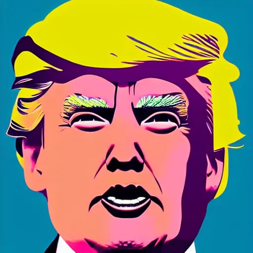 Prompt: individual donald trump portrait retro futurist illustration art by butcher billy, sticker, colorful, illustration, highly detailed, simple, smooth and clean vector curves, no jagged lines, vector art, smooth andy warhol style