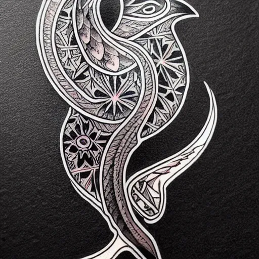 Prompt: tattoo design of black bird and crescent moon, highly detailed, intricate