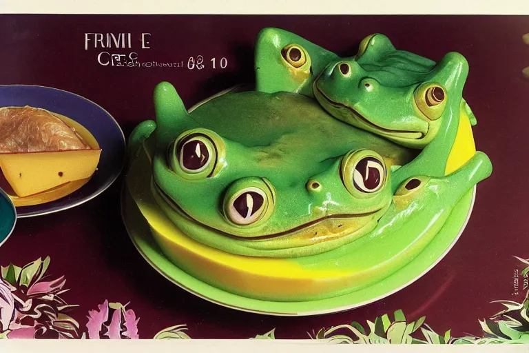 Image similar to anime frog and cheese aspic, cookbook photo 1 9 8 2,