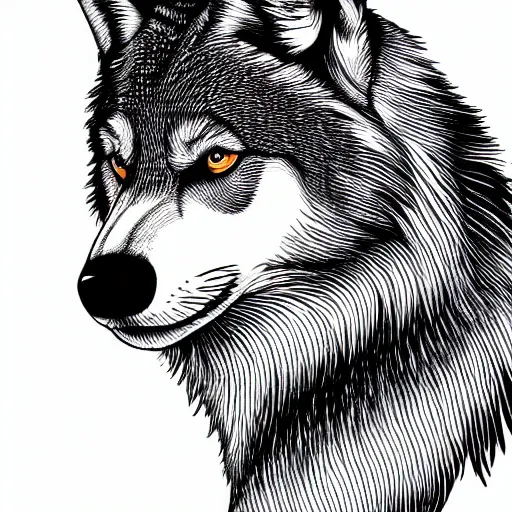 Image similar to professional but simple line art of a wolf, outline, high quality, HD, 8K, award-winning