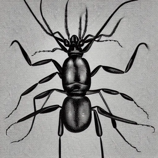 Image similar to fire ant, black and white, botanical illustration