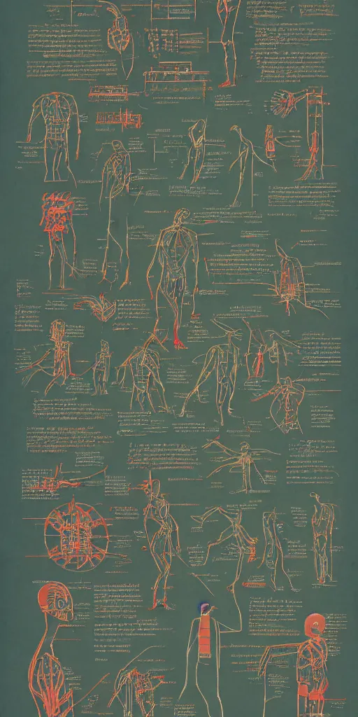 Prompt: anatomy of the borg, diagrams, map, marginalia, sketchbook, old script, inhabited initials, pastel infographic by Wes Anderson and victo ngai