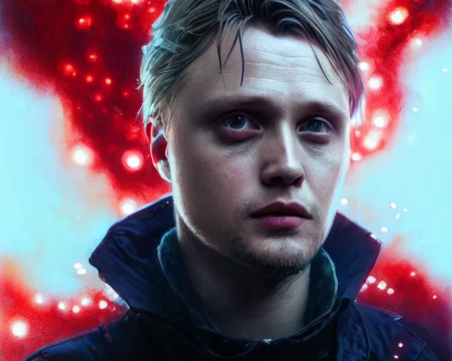 Image similar to highly detailed portrait of michael pitt as an android covered in blood, in detroit : become human, stephen bliss, unreal engine, fantasy art by greg rutkowski, loish, rhads, ferdinand knab, makoto shinkai and lois van baarle, ilya kuvshinov, rossdraws, tom bagshaw, global illumination, radiant light, detailed and intricate environment