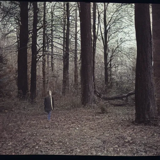 Image similar to 1 9 8 0 s vintage photo of creepy figure shadow in the distance in the woods, lomochrome