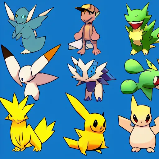 Prompt: sprite sheet of new pokemon, detailed