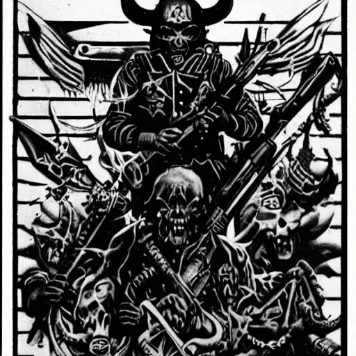 Image similar to Satanic States of America, alternate history, Satanic Marines, goth marines, US marines, 1970s