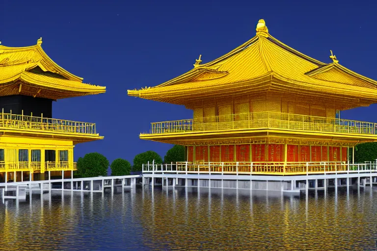 Prompt: a beautiful mathematical model in 3D atop the Golden Pavilion, photo, 4K