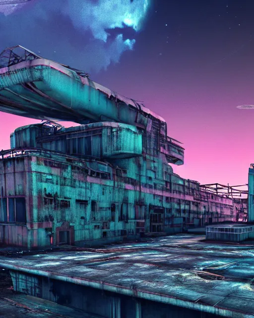 Prompt: a beautiful hyperdetailed render of shipwreck industrial architecture urbex by gordon bunshaft, at night synthwave tundra thermal vision nightsky galactic evil wilderness lake alien sci - fi futuristic gem dramatic lightning retrowave, archdaily, wallpaper, highly detailed, trending on artstation.