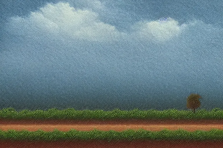 Image similar to landscape, summer, rain, evening, beautiful cloud, quiet, no people, sharp focus, intricate, trending on artstation, trending on deviantart, pixelart, pixelperfect, pixel art, pixel, color limit, nearest neighbor, hard edges