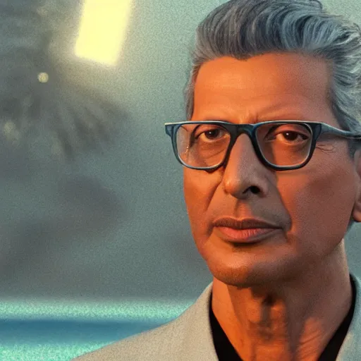 Image similar to hyperrealistic dslr film still of jeff goldblum in lagoon, stunning 8 k octane comprehensive 3 d render, inspired by istvan sandorfi & greg rutkowski & unreal engine, perfect symmetry, dim volumetric cinematic lighting, extremely hyper - detailed, incredibly real lifelike attributes & flesh texture, intricate, masterpiece, artstation, stunning