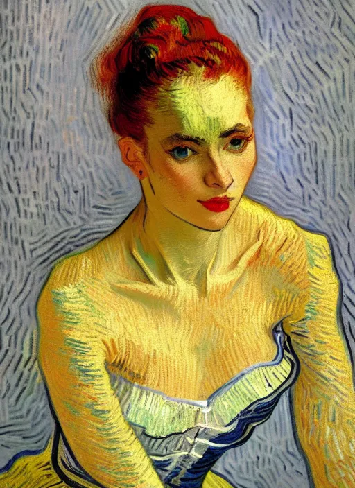 Prompt: portrait of a beautiful parisian dancer!!, detailed face, symmetrical painting, beautiful expressionist oil painting masterpiece, 8 k resolution, smooth, sharp focus, pastel color palette, trending on artstation, by van gogh