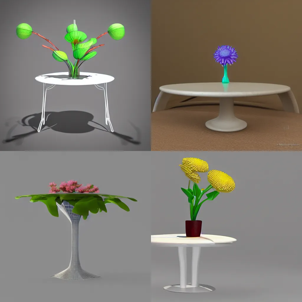 Prompt: a table octane with a flower 3D Cinema 4D Blender Blender Cinema 4D