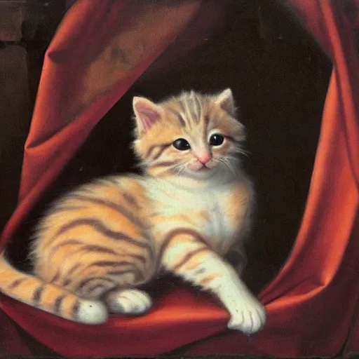 Image similar to Renaissance painting portrait of a kitten