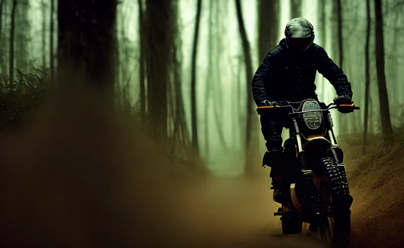 Image similar to cinestill 5 0 d candid photographic portrait by steve mccurry of joe biden wearing rugged black mesh techwear riding on a dirtbike through a deep forest, extreme closeup, modern cyberpunk moody emotional cinematic, snow storm, 8 k, hd, high resolution, 3 5 mm, f / 3 2, ultra realistic faces, ex machina