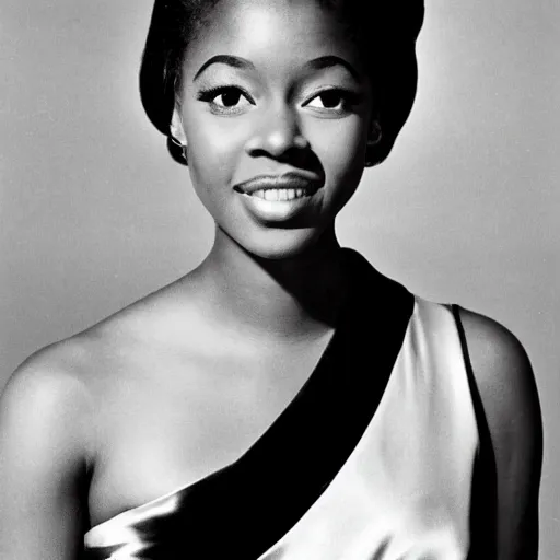 Image similar to black and white photo of a beautiful and elegant 1 9 6 5 young black actress